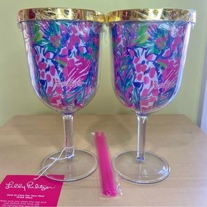 LILLY PULITZER SIP SIP Wine Glasses Gumbo Limbo NEW